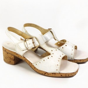 White leather and cork sandals, Pretties originals, 1950s vintage, extremely rare