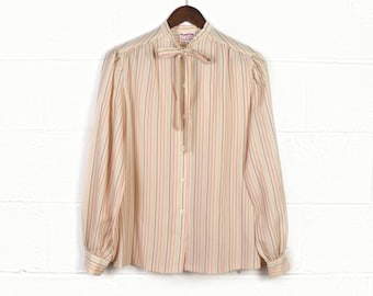 Pink Striped Button Up Blouse, Silkhana By Lady Manhattan, 1970s Vintage