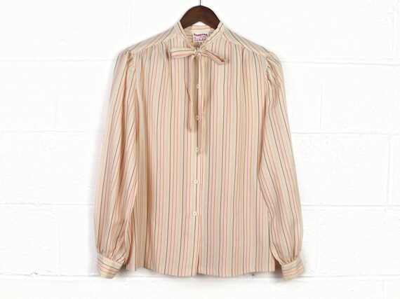 Pink Striped Button Up Blouse, Silkhana By Lady M… - image 1