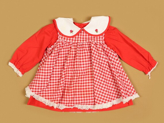 Little girls red gingham dress, 1970s vintage