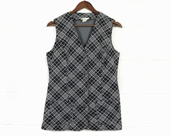 Black Plaid Vest Top, Queen Casuals, 1970s vintage