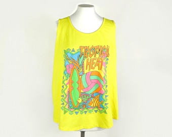 Yellow Tropical Heat Tank Top, 1980s Vintage