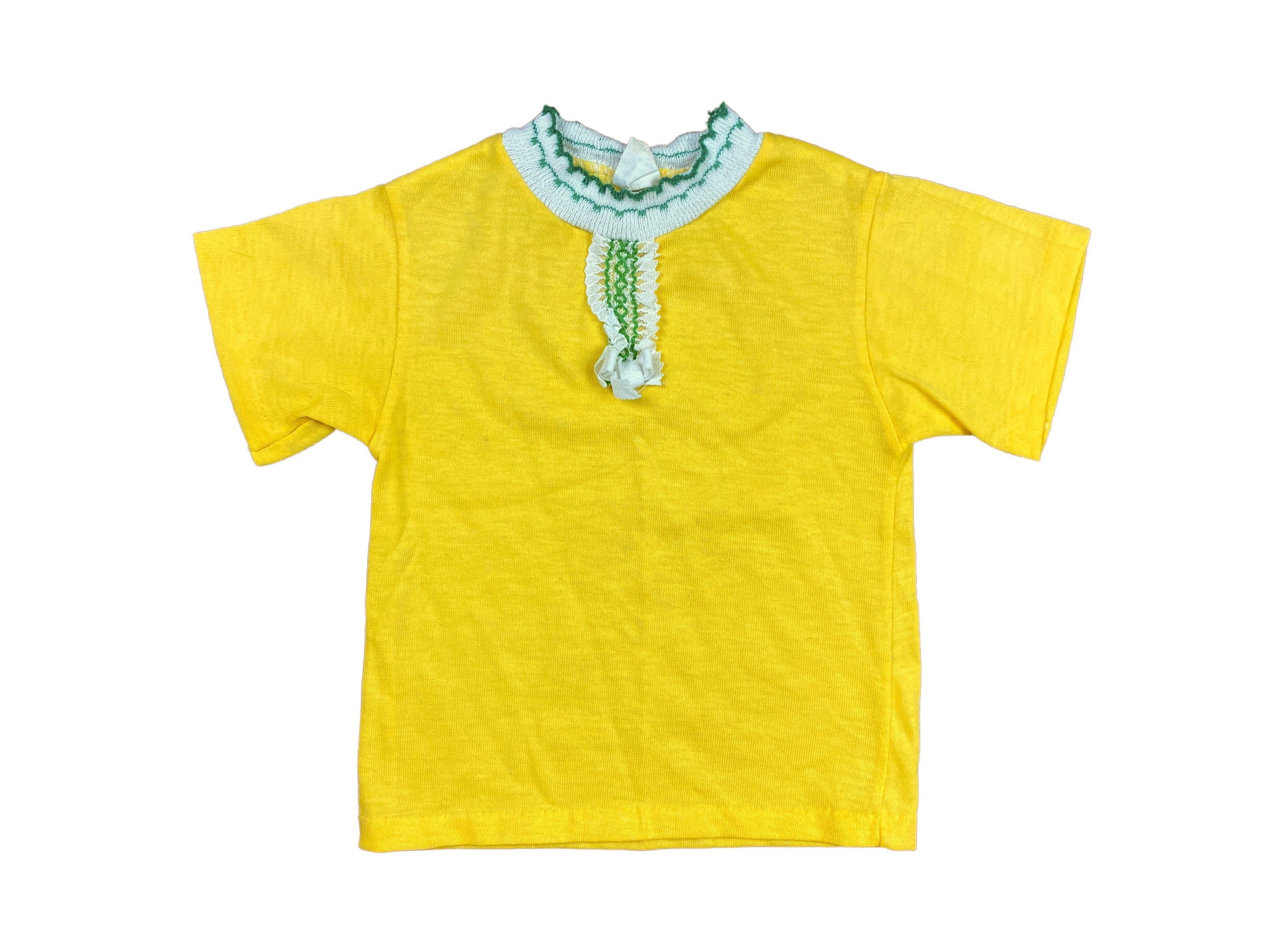 Little girls yellow Tshirt with ruffled collar 1970s Etsy