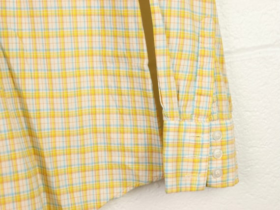 Yellow plaid button up shirt, 1970s vintage - image 4