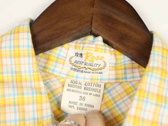 Yellow plaid button up shirt, 1970s vintage - image 7
