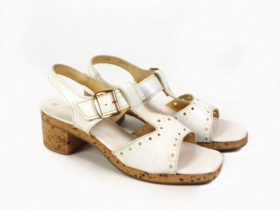 White leather and cork sandals, Pretties original… - image 1