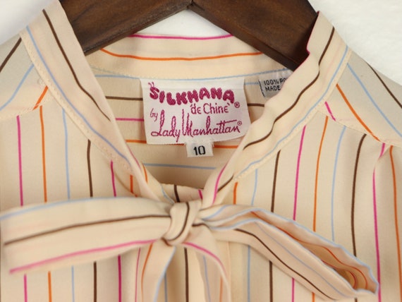 Pink Striped Button Up Blouse, Silkhana By Lady M… - image 5