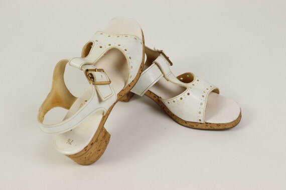 White leather and cork sandals, Pretties original… - image 2