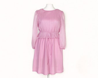 Pink Puff Sleeve Dress, 1970s Vintage