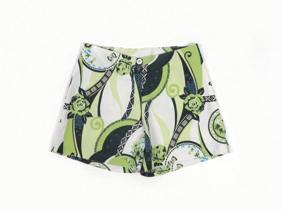 Green Abstract High Waisted Shorts, 1990s Vintage - image 1