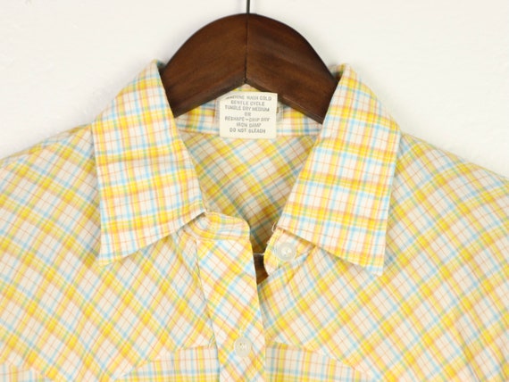 Yellow plaid button up shirt, 1970s vintage - image 5