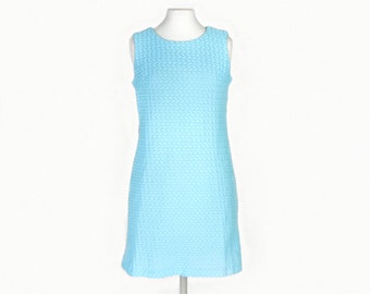 Blue Mini Shift Dress, 1970s Vintage