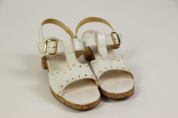 White leather and cork sandals, Pretties original… - image 3