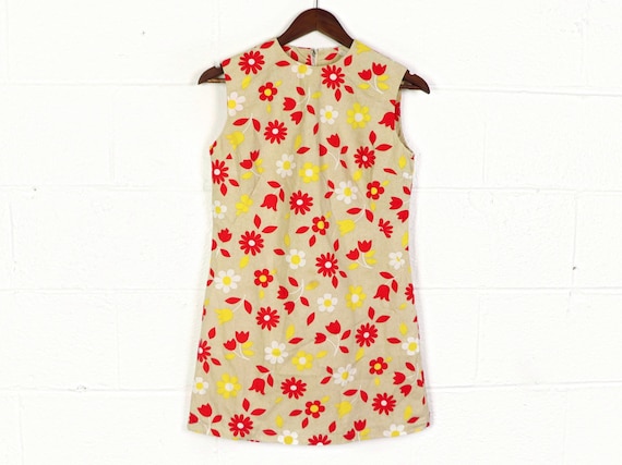 Floral micro mini dress, 1970s vintage, handmade - image 1