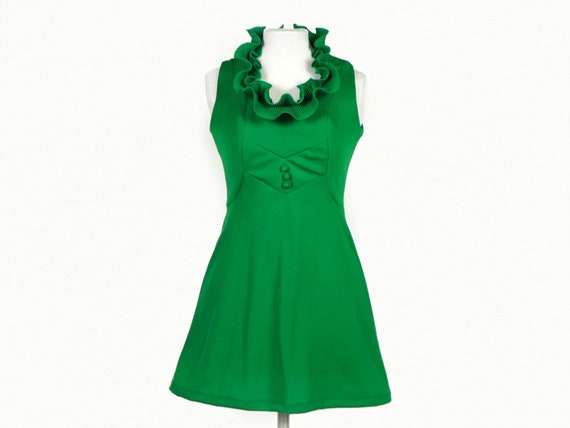 Green Space Age Mini Dress, 1970s Vintage - image 1