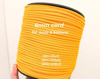 Cordón de poliéster amarillo de 6 mm para crochet, ideal para bolsos y cestas. Hilo trenzado.