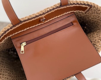 Bolsillo con cremallera de piel sintética para bolsos de crochet – Organizador interior para coser (21 x 19 cm)