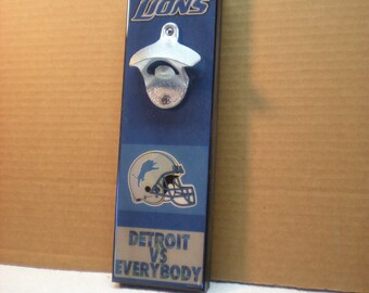 Cool Detroit Lions wall art Bottle Opener // Magnetic Cap Catcher // Wall Mounted - The Lions!