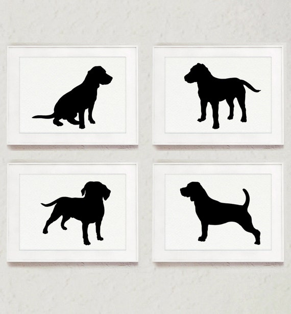 Zestaw Beagle 4 Pies Rysunek Streszczenie Tusz Zwierząt Malarstwo Pies Figurka Ilustracja Czarna Sylwetka Sztuka Drukowania
