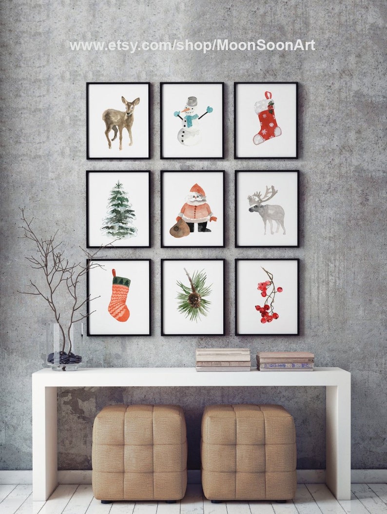 File Set 9 Print Colorful Printable Family Minimalist Motive Holiday Time Clip Art Watercolor Living Room Ilration