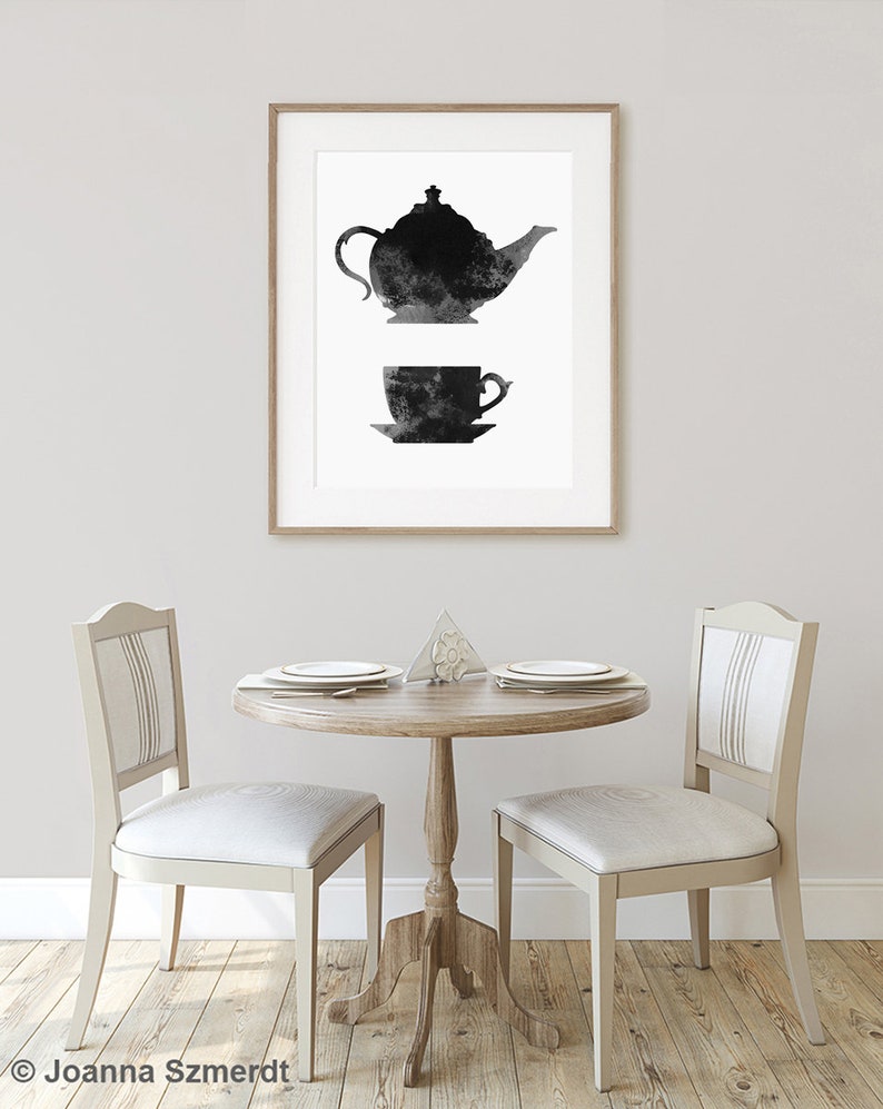 Teapot Wall Decor Cup of tea Art Kitchen Utensils Set Etsy