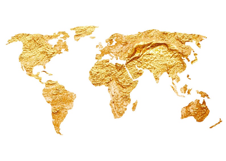 world map gold fine art giclee print yellow home decor map