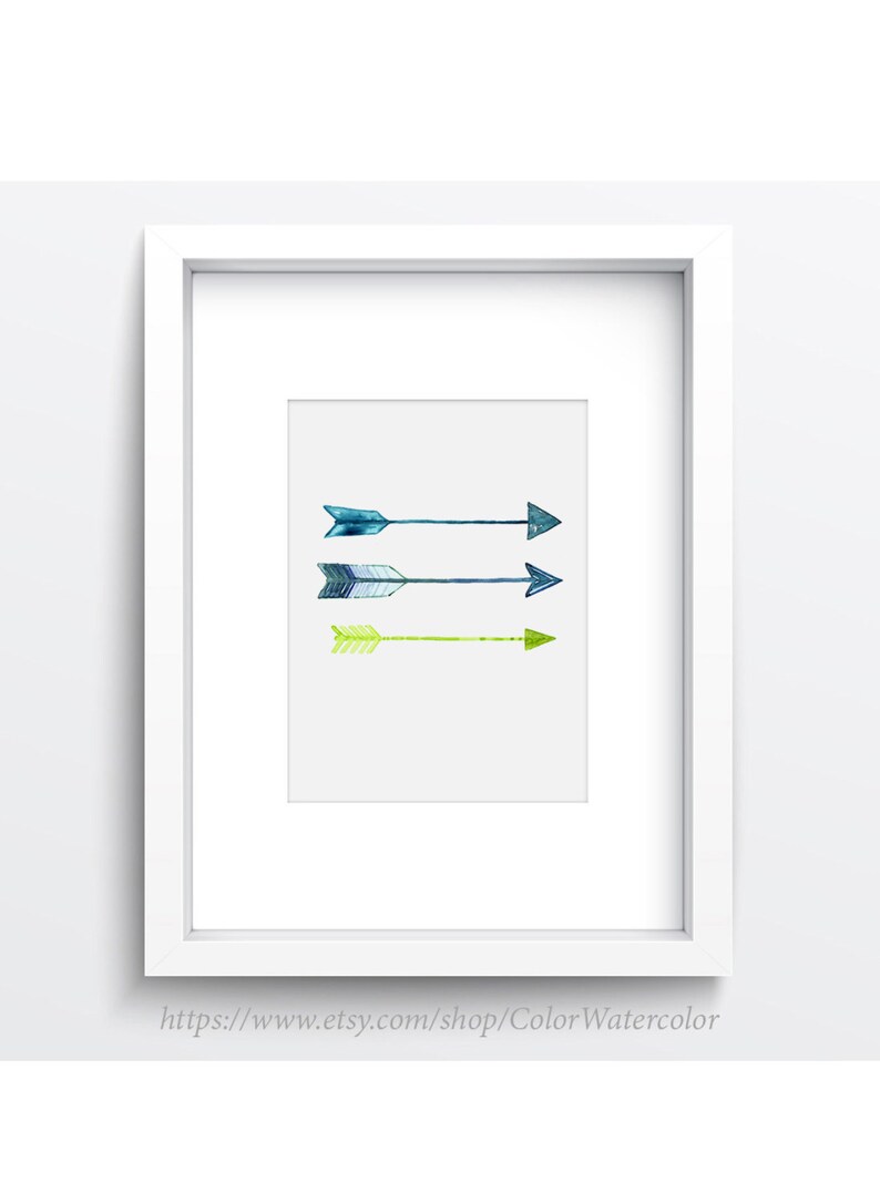 Arrows Home Decor Blue Lime Green Watercolor Painting Arrow Etsy