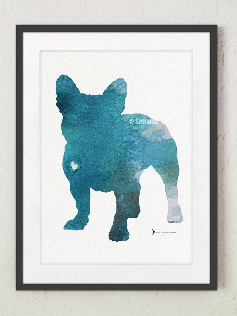 French bulldog wall decor Turquoise Blue art print Dog Etsy