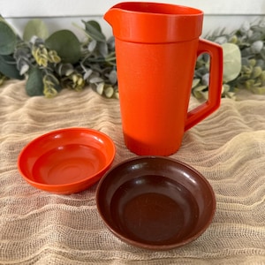 Tupperware Toys anni '90 brocca arancione + ciotole 1399-16 1401-5 cucina finta