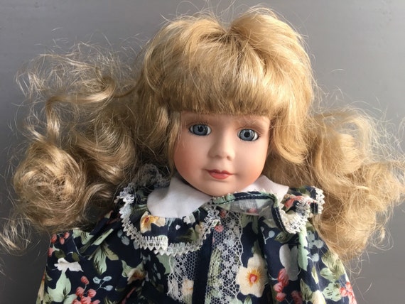 Alberon Porcelain Doll / Vintage Blonde 16 / Blue Floral - Etsy