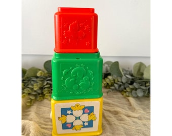 Fisher Price Stacking Blocks vintage nesting activity 1007 1986