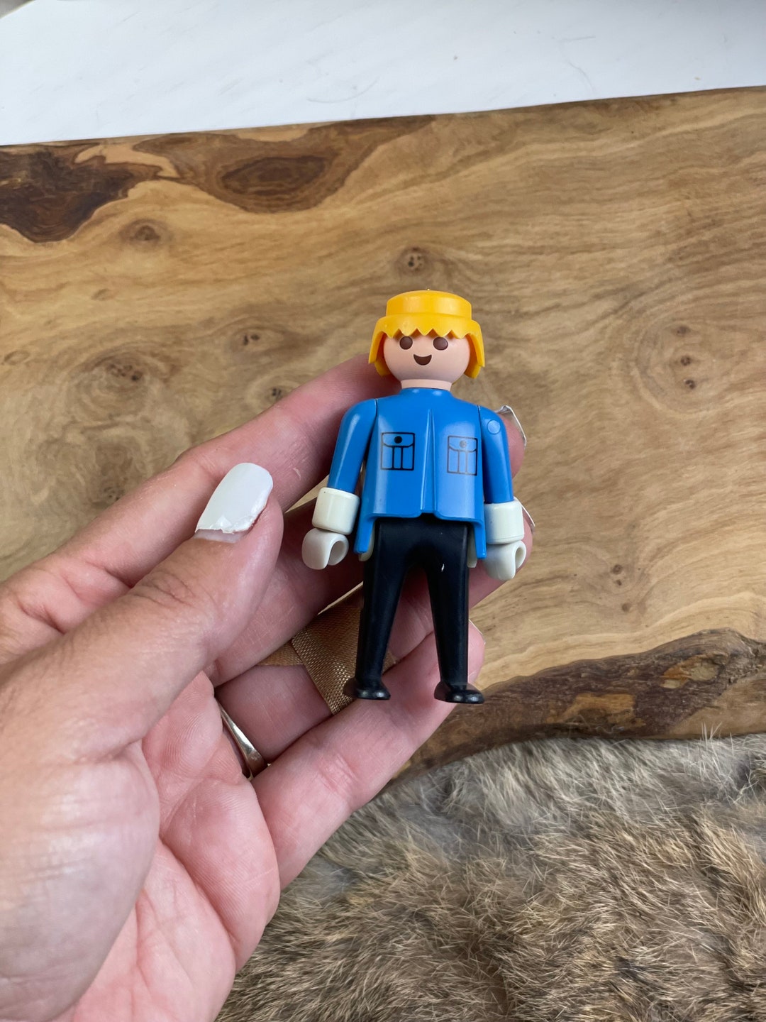 1974 Playmobil 3564 Police Officer Figure Geobra Blue Body Yellow Hair