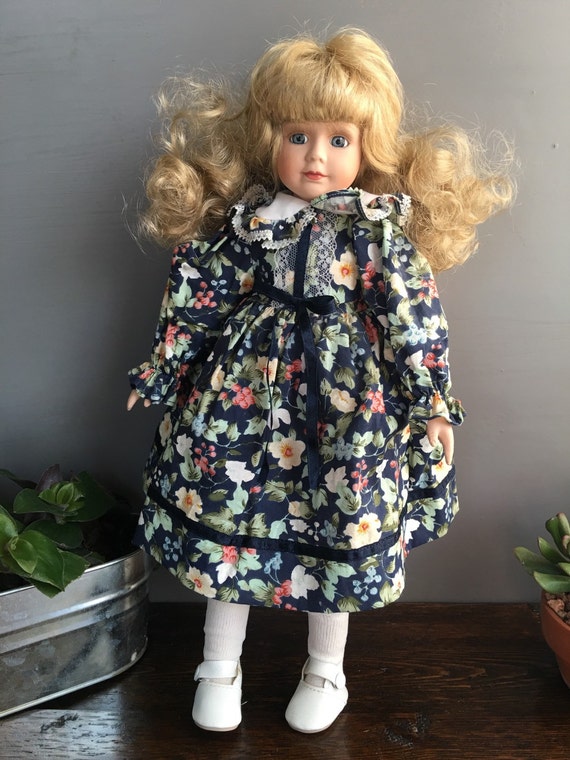 Alberon Porcelain Doll / Vintage Blonde 16 / Blue Floral - Etsy