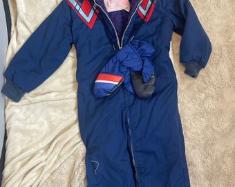 Blue Playland Winter size 3 toddler Snowsuit kids outerwear retro 1980s 1990s ski mittens