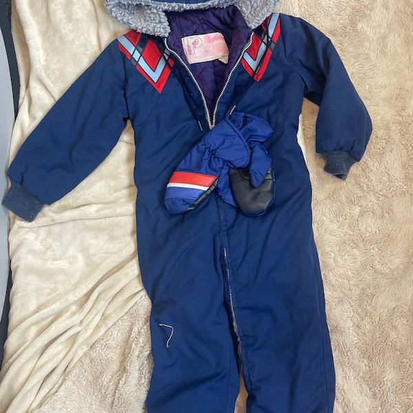 Blue Playland Winter size 3 toddler Snowsuit kids outerwear retro 1980s 1990s ski mittens