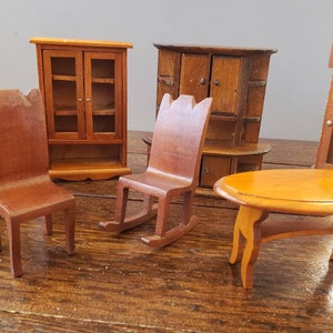 Wood dollhouse furniture lot living dining room / vintage