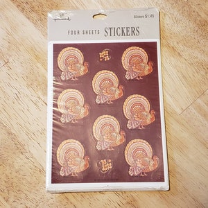 1990&#39;s Hallmark turkey Sticker Sheets | vintage Thanksgiving