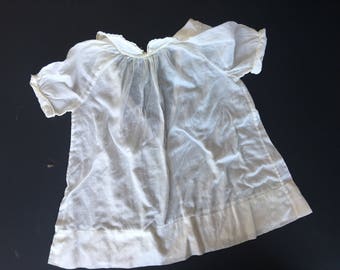 Toddler girls 1 year vintage dress floral embroidered collar / ivory slip cuff sleeve