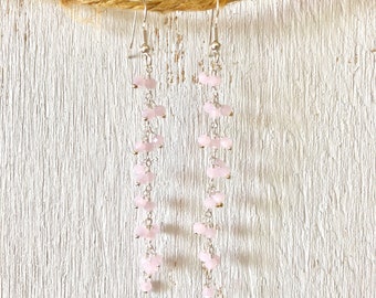 Chalcedony earrings, dangle earrings, pink dangle earrings, pink stone earrings, pink earrings, pink and silver earrings, Mother's Day gift