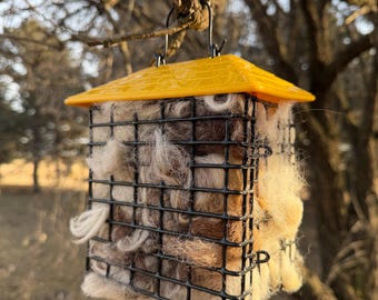 Bird Nesting Covered Double Suet Cage with Alpaca Bird Nesting Material