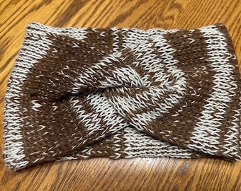 Brown and Cream Alpaca Twisted Cowl