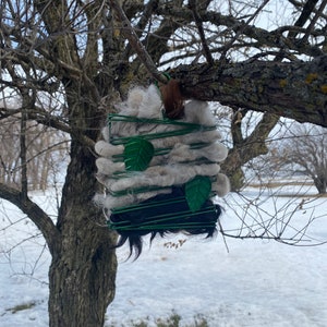 Bird Nesting Suet Cage with Alpaca Bird Nesting Material - Grapevine decorated - Feeder+Fiber