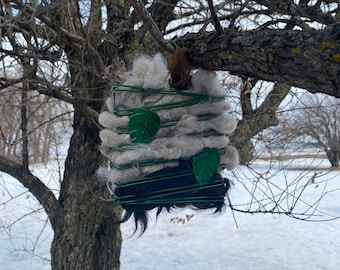 Bird Nesting Suet Cage with Alpaca Bird Nesting Material - Grapevine decorated - Feeder+Fiber