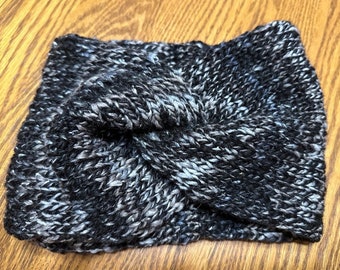 Multi Colored Black Twisted Cowl - Merino and Alpaca