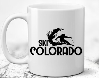 Ski Colorado Coffee Mug. Rocky Mountain Teacup. Skiing Vacation Souvenir. Tea. Skier Present. Snowboarding gift. CO Sports Cup. Snow Life.
