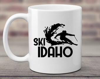 Ski Idaho Coffee Mug. ID Mountain Teacup. Skiing Vacation Souvenir. Tea Cup. Skier Present. Snowboarding gift. PNW Sports Cup. Snow Life.