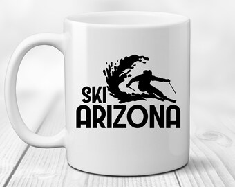 Ski Arizona Coffee Flagstaff Mountain Teacup. Skiing Vacation Souvenir. Teacup. Skier Present. Snowboarding gift. AZ Sports Cup. Snow Life.