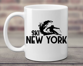 Ski New York Coffee Mug. Adirondack Mountains Teacup. NY Skiing Trip. Skier Present. Snowboarding Gift. Catskills Sports Cup. Snow Life.