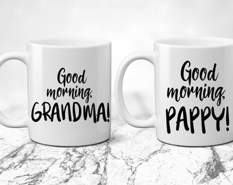 Good Morning Grandma and Pappy. New Custom Grandparents Mug Set. Coffee Lover. Pregnancy Announcement. We're Pregnant. I'm Expecting.