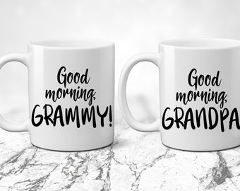 Good Morning Grammy and Grandpa. New Custom Grandparents Mug Set. Coffee Lover. Pregnancy Announcement. We're Pregnant. I'm Expecting.
